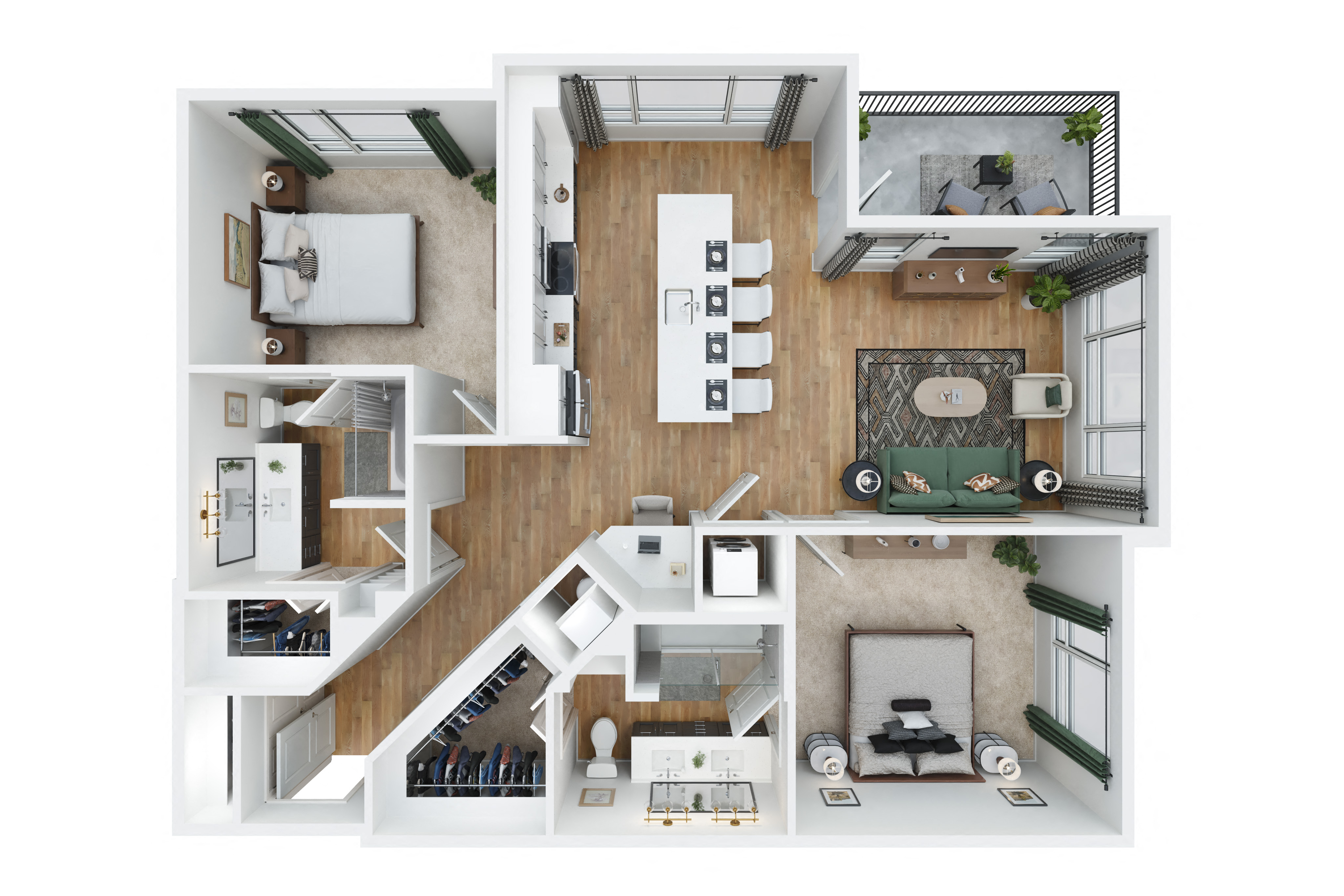 Floor plan for 2 beds, 2 baths, 1208 sqft